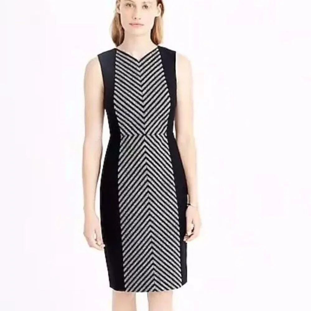 J. Crew Black Gray Chevron Sleeveless Shift Business Wool Blend Dress E1556